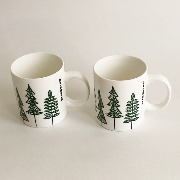 Set 2 Starbucks 2015 Christmas Tree Holiday Mug Pine Tree Coffee Cup - Picture 3 of 13